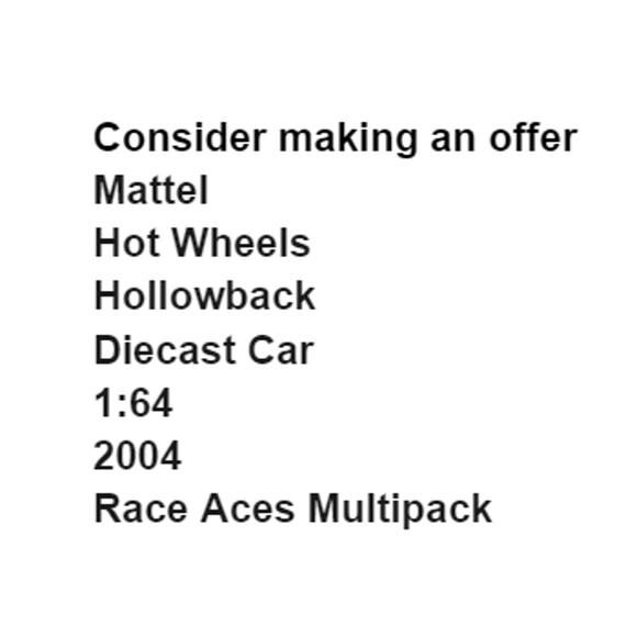 Mattel Hot Wheels Hollowback Diecast Car Race Aces Multipack 2004 Blue - Picture 2 of 11